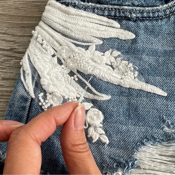 High Waisted Miss Sixty Destroyed Jeans with Angel Wings Pattern - Picture 11 of 12